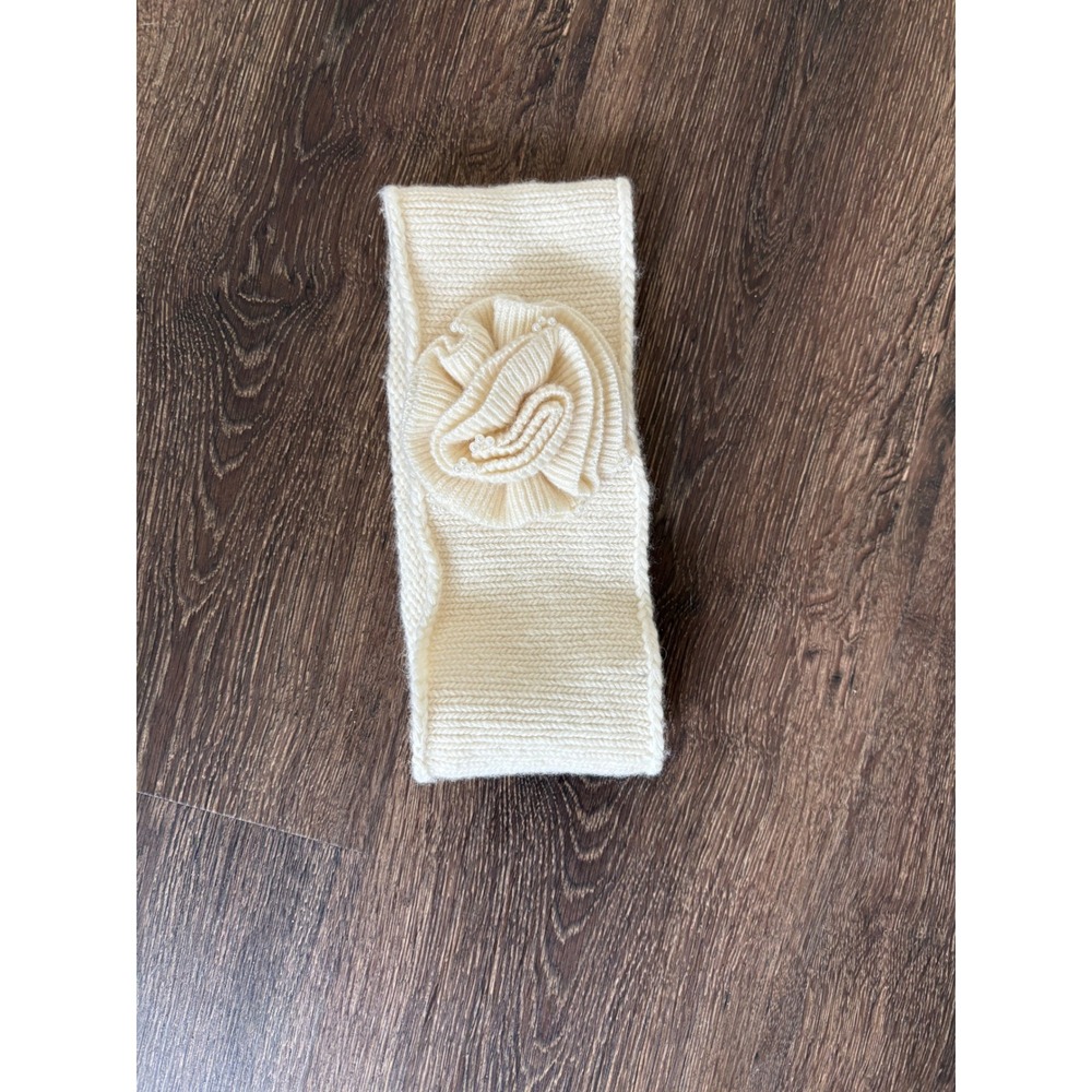 Saks Fifth Avenue Wool Cashmere Blend Knit Flower Pearl Headband Cream Ivory